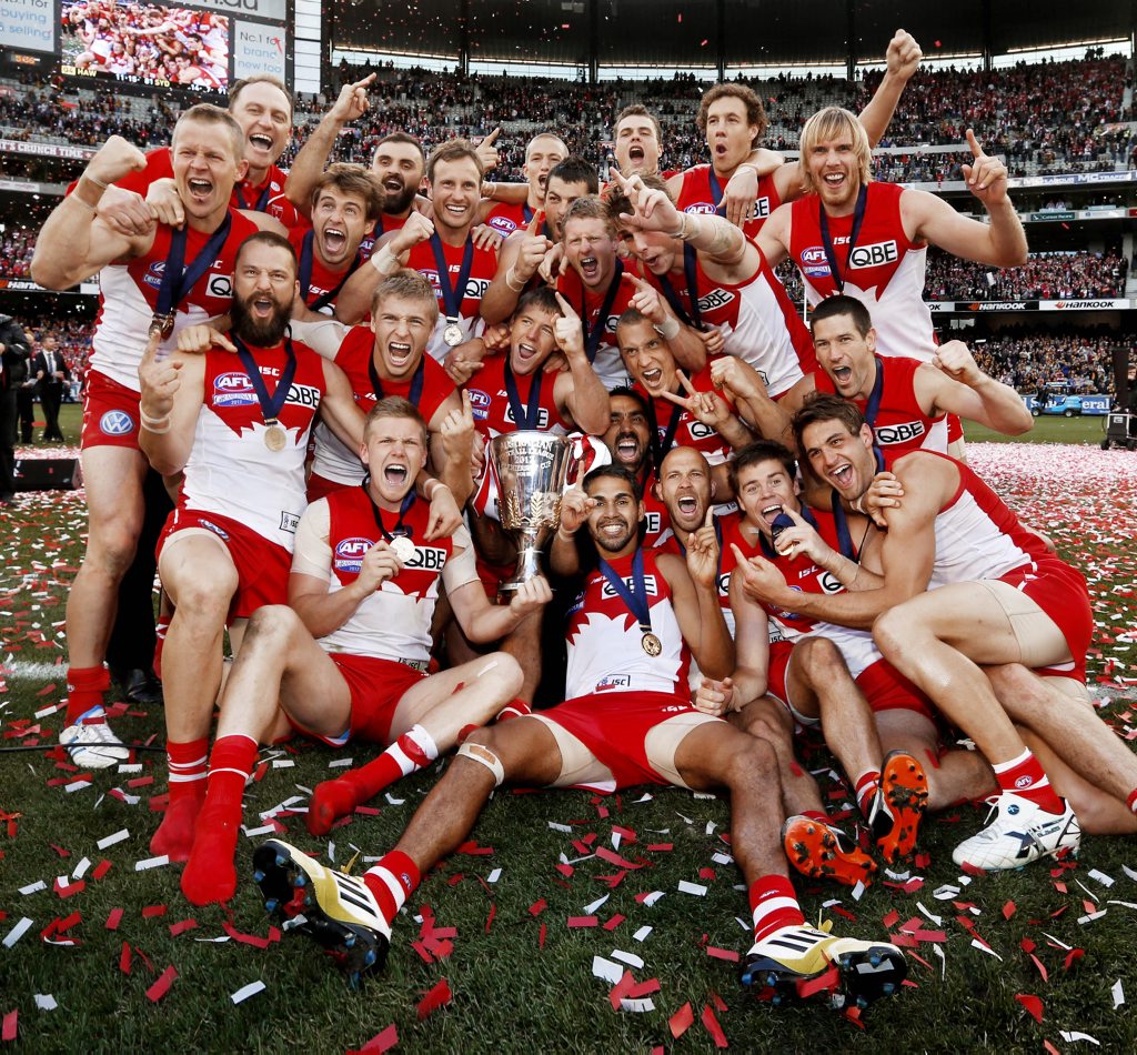 Sydney Swans players celebrate winning the 2012 AFL premiership. Sydney Swans players celebrate winning the 2012 AFL premiership.